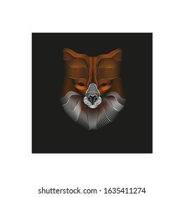 Red fox head linear icon on black background, wild animal logo icon for company, vector image, design element, vector illustration.