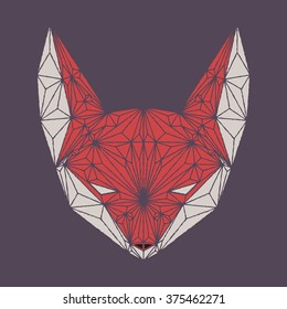 Red fox head. Low poly fox portrait. Vector illustration.