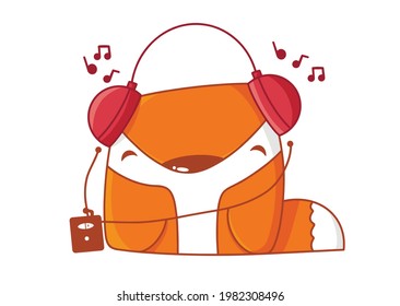 Red fox con auriculares y un jugador aislado en blanco