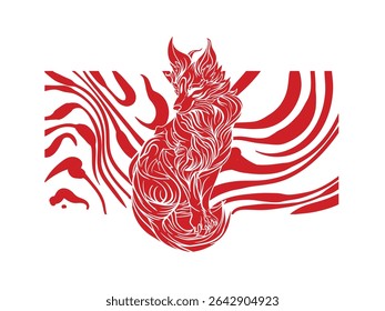 Red fox illustration with japanese style for kaijune event