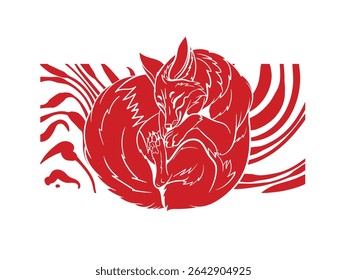 Red fox illustration with japanese style for kaijune event