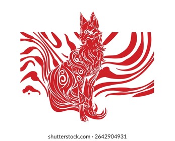 Red fox illustration with japanese style for kaijune event