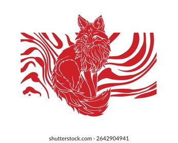 Red fox illustration with japanese style for kaijune event