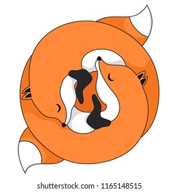 Red fox isolated on white. Cute animal for kids fashion print for t-shirts and bags, birthday cards and posters. Yin and yang symbol