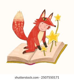 Niño y libro de zorro rojo. ilustración de niños. Vector de acuarela. dibujos animados de animales. obras de arte de concepto de lectura y educación.