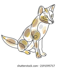 Red fox linear vector illustration isolated, cute wild animal wildlife adorable canine, artistic drawing.