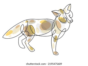 Red fox linear vector illustration isolated, cute wild animal wildlife adorable canine, artistic drawing.