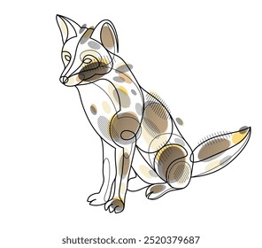 Ilustração vetorial linear de raposa vermelha isolada, bonito selvagem animal selvagem adorável canino, desenho artístico.