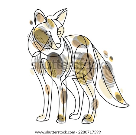 Red fox linear vector illustration isolated, cute wild animal wildlife adorable canine, artistic drawing.