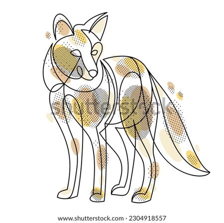 Red fox linear vector illustration isolated, cute wild animal wildlife adorable canine, artistic drawing.