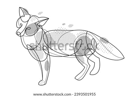 Red fox linear vector illustration isolated, cute wild animal wildlife adorable canine, monochrome artistic drawing.