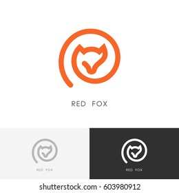 Red fox logo - outline vixen symbol. Wild animal icon.