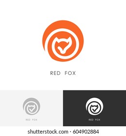 Red fox logo - vixen symbol. Colored wild animal icon.