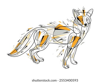 Red fox low poly vector illustration isolated, cute wild animal wildlife adorable canine, artistic drawing.