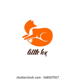 Red Fox Lying Down and Looking Back. Vector Logo with Negative Space. Laconic Symbol for Icons, Logos, Badges and Emblems