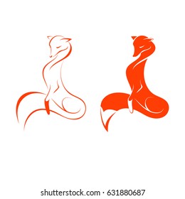 Red fox on white background, two variants, vector illustration