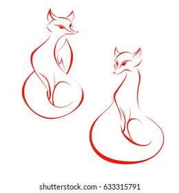 red fox on white background, two variants, vector illustration