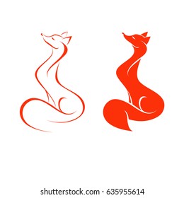 red fox on white background, two variants, vector illustration