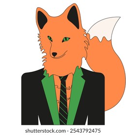 Red Fox person in suit isolated white background. Therianthropes people. Imitation animal trend 2024. Vector illustration can used user icon social media