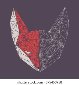Red fox polygon outline head. Vector illustration.