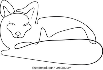 Red fox portrait line art in vector. Continuous one line drawing of wild fox silhouette isolated on white background. Fox icon. Illustration can be used for magazine, background, logotype.