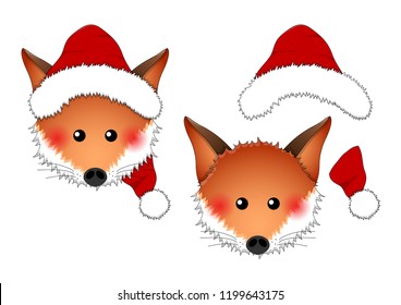 Red Fox Santa Claus isolated on White Background. Vector Illustration.