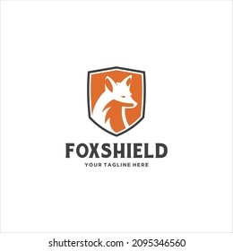 Red Fox and Shield Logo Design Vector Image