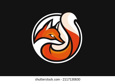 Red Fox Simple Outline Logo Design 