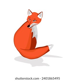 Red Fox Sitting and Looking Away. Vector Logo with Negative Space. Laconic Symbol for Icons, Logos, Badges and Emblems