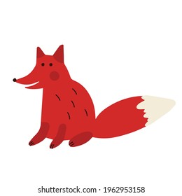Red fox sitting on white background, vector illustration