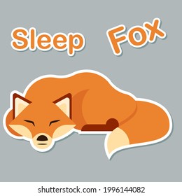 Red Fox sleep pose vector illustration. Cute cartoon animal stickers flat design. Hand drawn fox characters for scrapbook, diary, bookmark paper sticker.