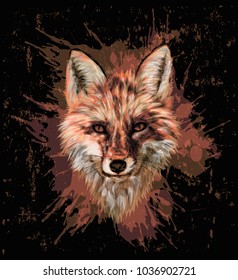 Red Fox - Stylized vector art - Grunge art