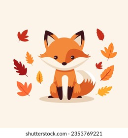 Red fox surrounded by fall leaves