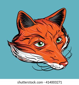 Red fox tattoo style digital inking.