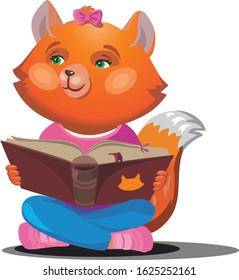 Red Fox with a textbook. Vector illustration