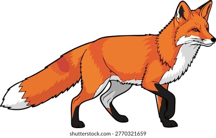 Red fox walking with tail outstretched wildlife outstretched predator carnivore omnivorous scavenger domestic graceful intelligent