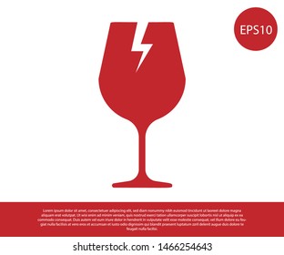 Red Fragile broken glass symbol for delivery boxes icon isolated on white background.  Vector Illustration