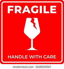 Red Fragile Icon with Broken Glass for Shipping and Packaging