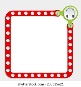 red frame for any text with screws and headphones