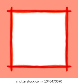 red frame art line watercolor style for banner background and copy space, red art line banner frame, red art line frame in hand drawn style, border red and white of frame background