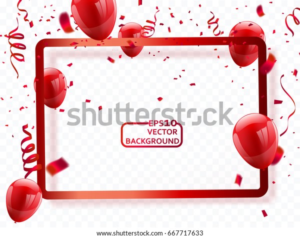 Red Frame Balloons Vector Illustration Confetti Stock Vector (Royalty