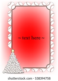 Red frame with baseball and Christmas tree from baseball on a white background. Vector illustration