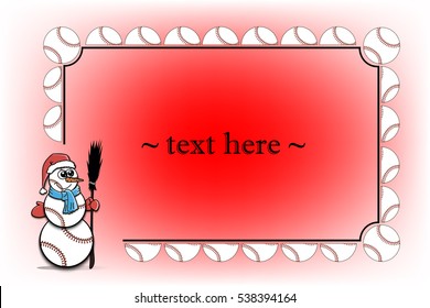 Red frame with baseball and snowman from baseball on a white background. Vector illustration