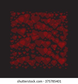 Red frame consists of hearts on a dark background. Heart square frame for Valentines Day. Vector romantic background.