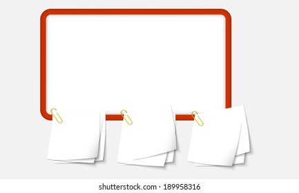 red frame for entering text with papers on note