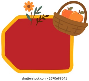 Marco rojo con la decoración estacional de la caída de la cesta de fruta