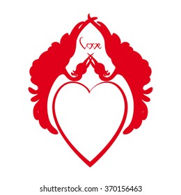 Red frame. Heart with two birds. Background for your artworks. 