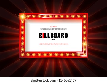 Red frame with light bulbs on the background of the. Vector illustration