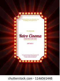 Red frame with light bulbs on the background of the. Vector illustration