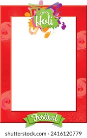 red frame for photo booth with happy holi festival. Vector for selfie